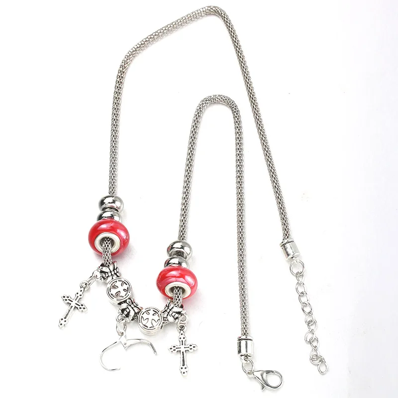 6 Colors Cross Necklace Bracelet Set Lobster Clasp Fine Red Bead Hollow Chain Beaded With Hook DIY Pendant Jewelry | Украшения и