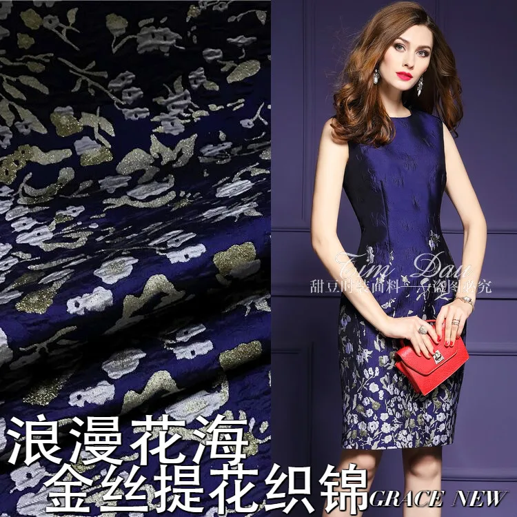 

New gold brocade fabric yarn-dyed clothing jacquard fabric crisp jacquard dress fabric wholesale jacquard cloth patchwork fabric