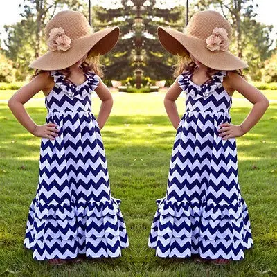 2016 новинка модное платье с лямкой на шее для маленьких девочек Boho Maxi длинные