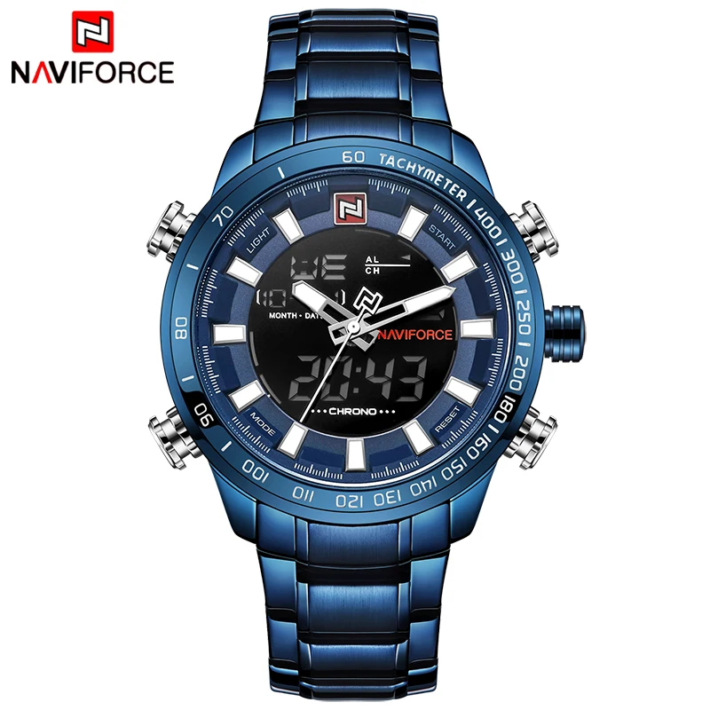Топ люксовый бренд NAVIFORCE мужские модные спортивные часы полностью Стальные