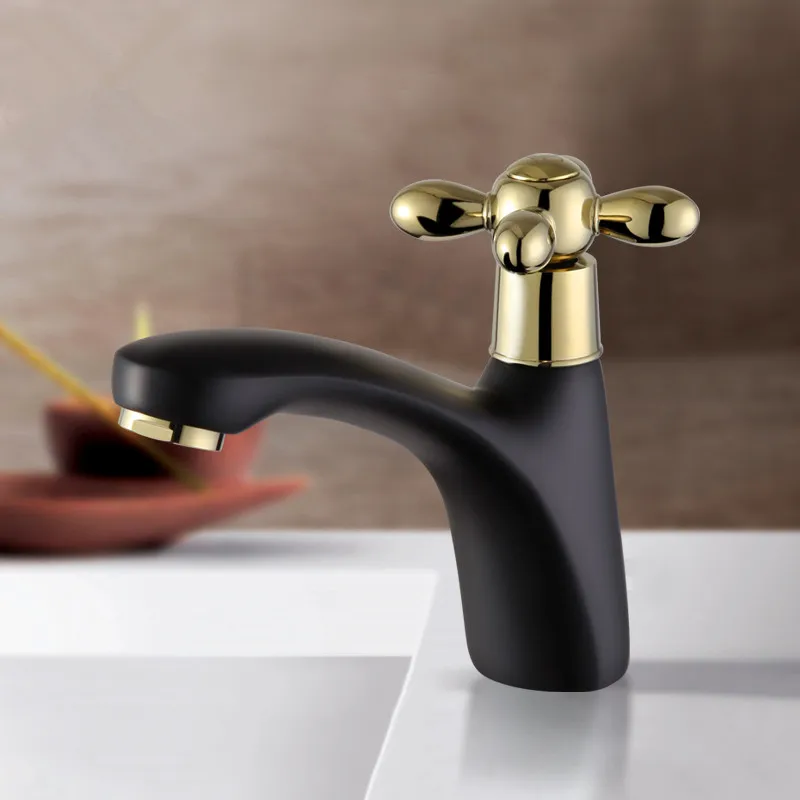 

Single Cold Basin Faucet Brass Bathroom Sink Tap Single Handle Single Hole Deck Mounted Black Lavatory Faucet Free shipping