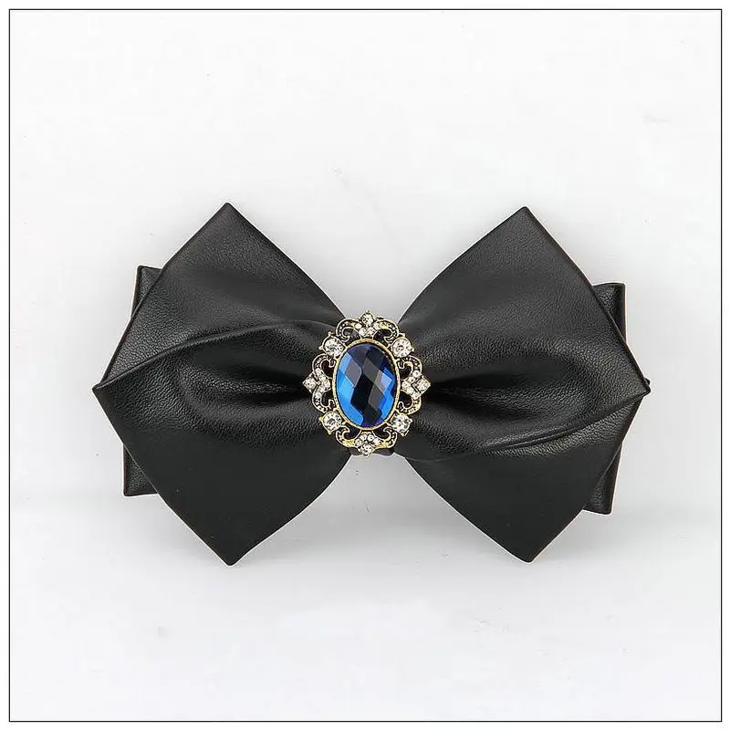 

Handmade Men PU Leather Holiday Wedding Gift Bowtie Cravat Women Alloy Rhinestone Business Party Neckwear Banquet Chic Bow Tie