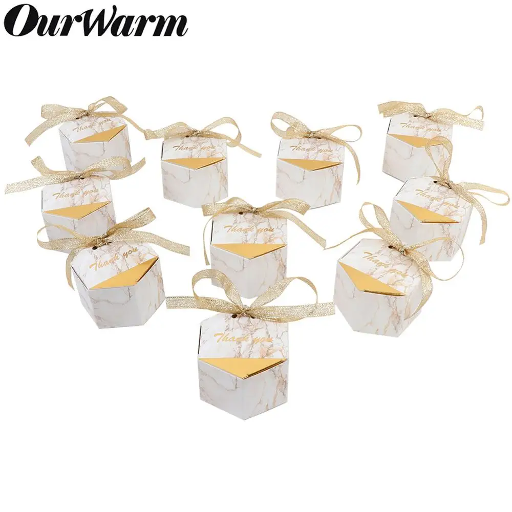 

OurWarm 50pcs/lot Creative Marble Candy Boxes Thanks Gift Box for Guests Baby Shower Wedding Favors Party Supplies Decorations