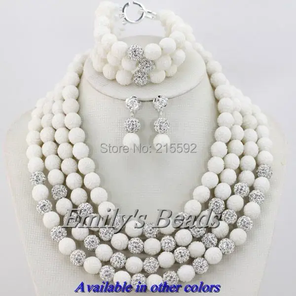 4 слоя нигерийский африканский свадебный жемчуговый комплект белое брачное ожерелье/браслет/серьги полная бесплатная доставка CJ137.