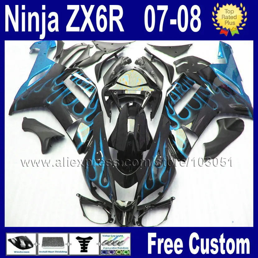 OEM Заводские комплекты обтекателей для kawasaki 2007 2008 ninja ZX6R ZX 6R 636 07 08 Пламя в черном