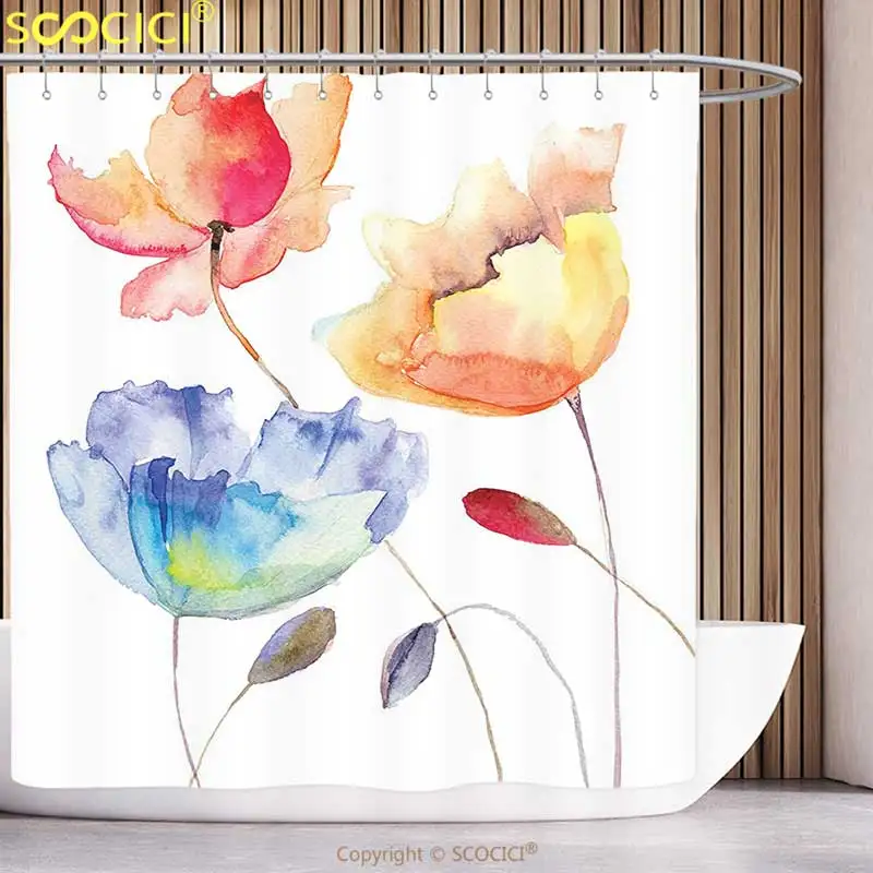 

Крутая занавеска для душа, декоративный Летний цветок акварелью в стиле ретро, эффект живописи, благословение, розово-желтый цвет