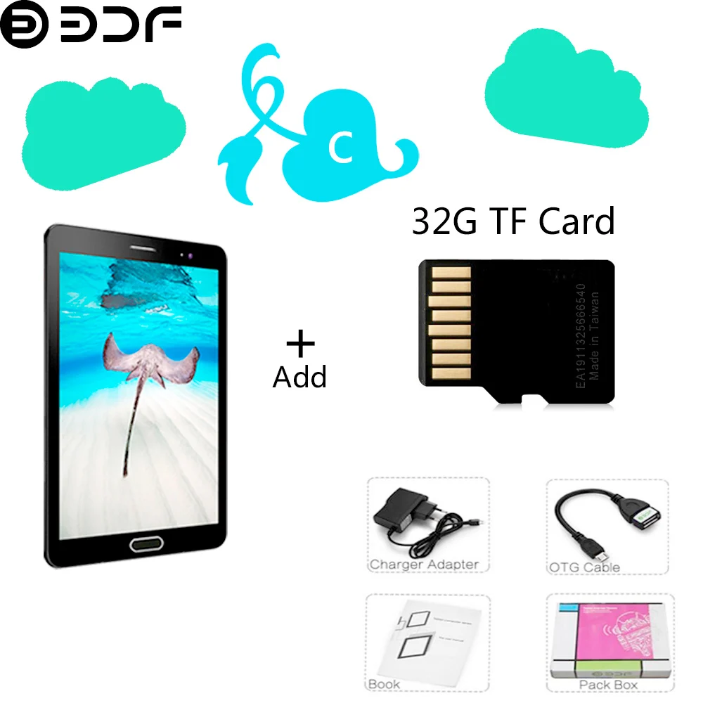 Add 32GB TF Card 4G LTE мобильный телефон 8 дюймов WiFi Планшеты Android 7,0 Восьмиядерный 64 Гб планшетный ПК Встроенный 3G Две sim-карты WiFi Bluetooth tab - Комплект: Add 32GB TF Card