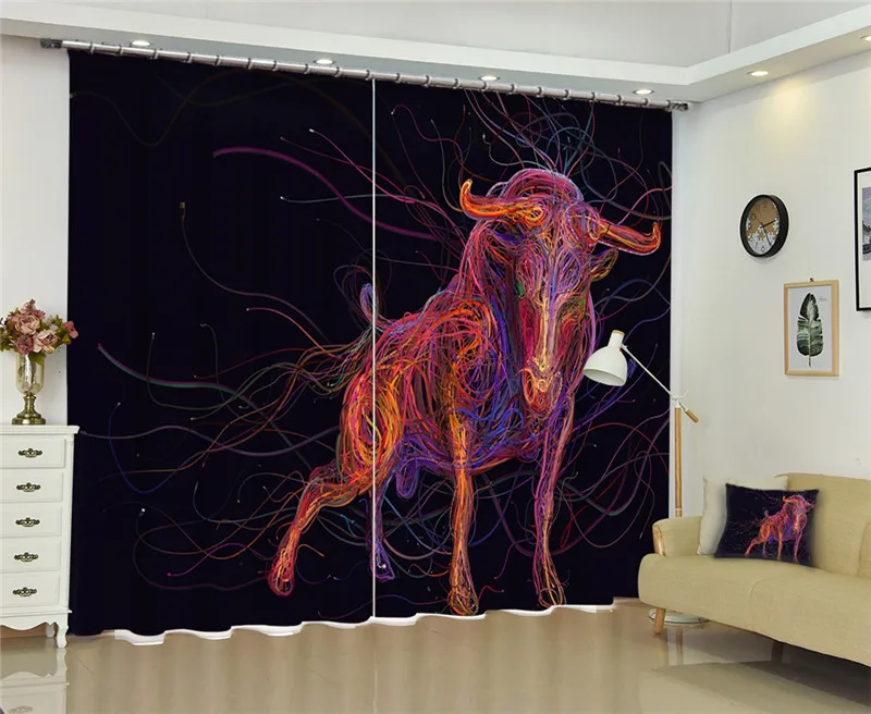 

Modern window curtains home decoration fashion fabrics for curtains living room 3D cow window treatment balcony