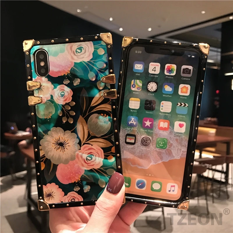 CC Camellia чехол для телефона samsung S10 S10Plus S10e S9 S9PLUS S8 NOTE9 цветочный синий луч квадратный заклепки ретро розетка Крышка
