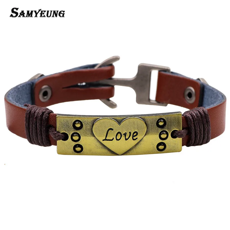 Samyeung новые браслеты с надписью Love кожаный титановый браслет ручной работы
