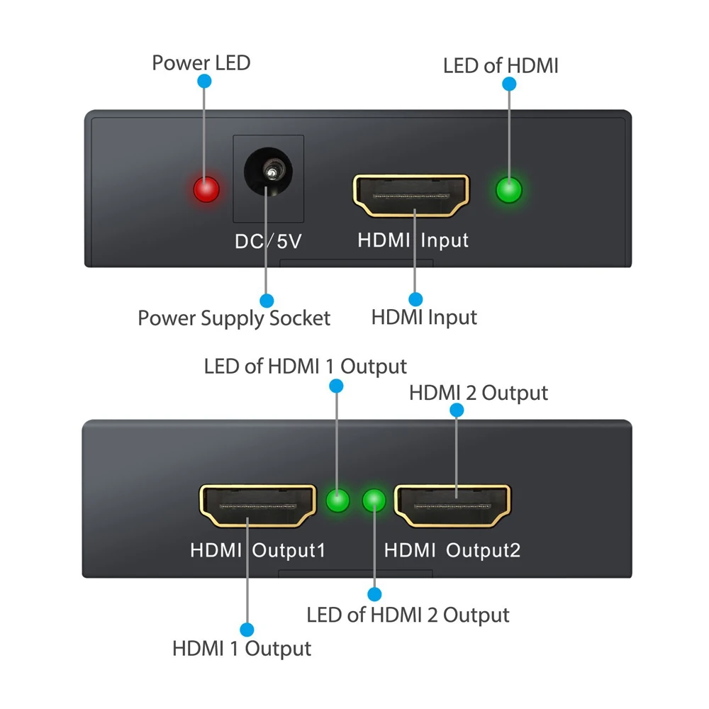 Разветвитель Aikexin 4K UHD HDMI разветвитель 1x2 2 порта HDMI1.4v для видео HDM с внешним
