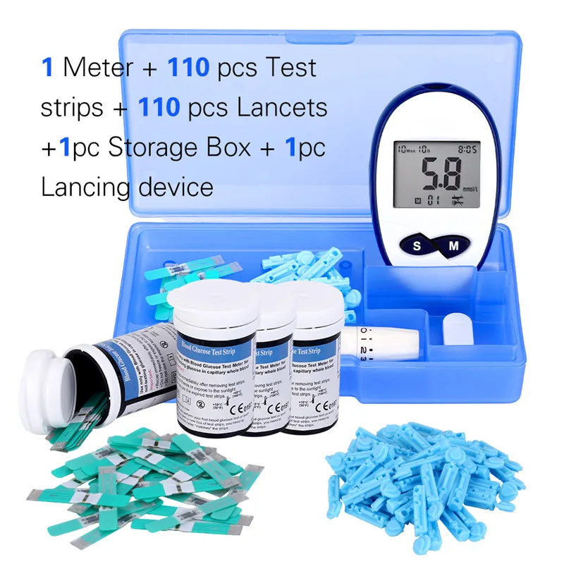 mmolL meter kit 110 FDA безопасный точный mmol/L измеритель уровня глюкозы в крови с тестовыми полосками Lancets GLM-76 прибор для определения уровня сахара в крови глюкометр - Цвет: mmolL meter kit 110