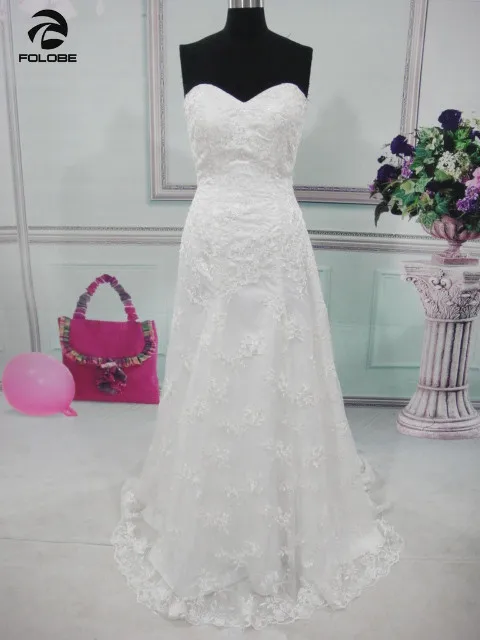 Vestidos De Casamento наличии США 4-22 Вт Белый/Кот без бретелек аппликации-line Кружево