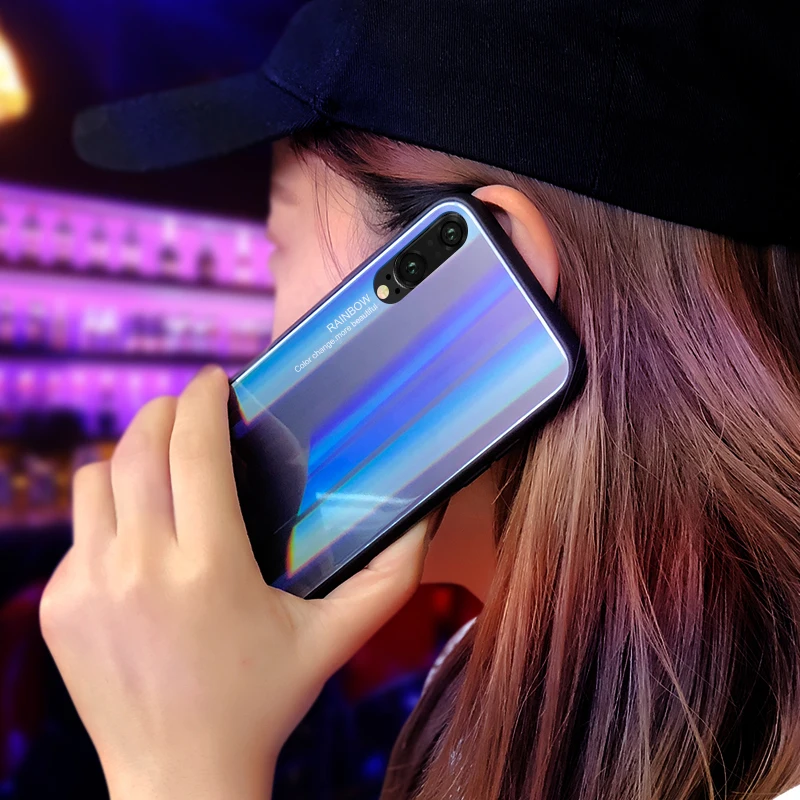 Градиентные чехлы из закаленного стекла для Huawei P20 чехол Pro роскошный
