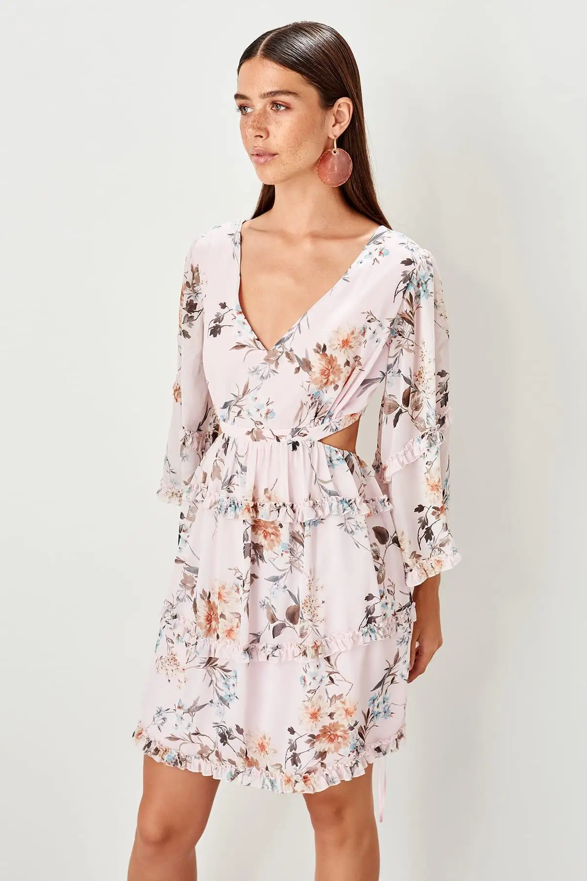 Trendyol платье с рисунком пудры TPRSS19UT0204|Женские платья| |