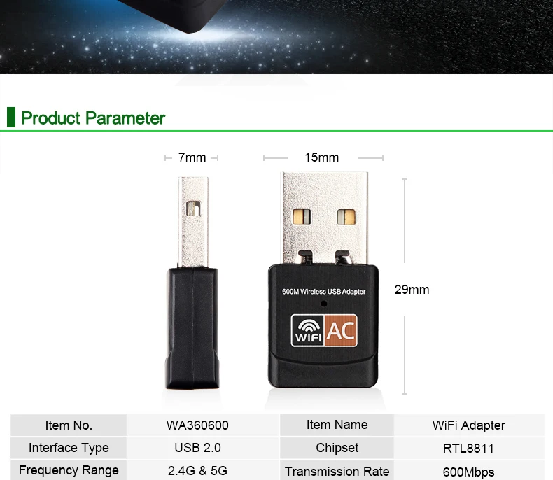 USB WiFi адаптер AC 600 Мбит/с ПК мини беспроводная Wifi антенна сетевая карта Двухдиапазонная 2,4+ 5,8 ГГц Lan Ethernet адаптер 802.11a/g/n/ac