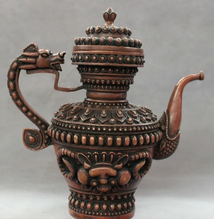 SCY 10 &quotЭлегантная Китайская красная бронза буддизм голова дракона статуя льва