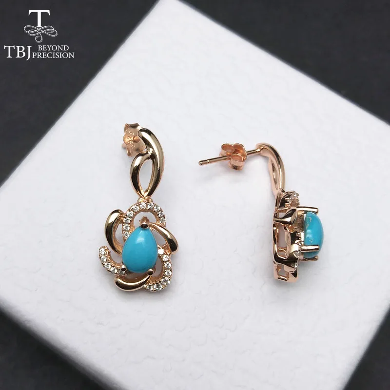 TBJ Elegant jewelry set with natural sleep beauty turquoise earring and ring in 925 sterling silver fine |