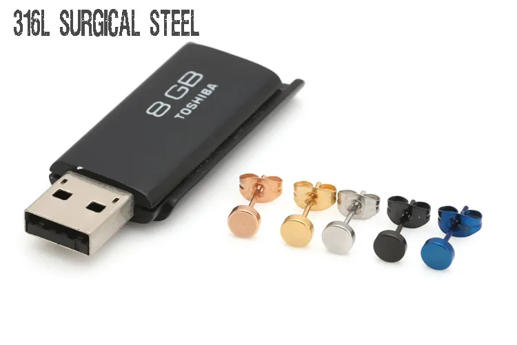 Hot Sale Punk Black Barbell Studs Stainless Steel Round Color Gold Blue Stud Earrings Brincos Jewelry For Women Men 5mm | Украшения и