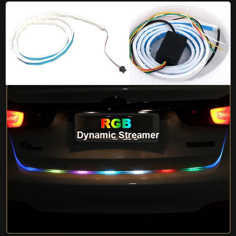 

120cm 150cm Car Rear Trunk Lights Multicolor RGB Tail box Light Dynamic Streamer Brake Turn Signal Warning LED Strip Car Styling