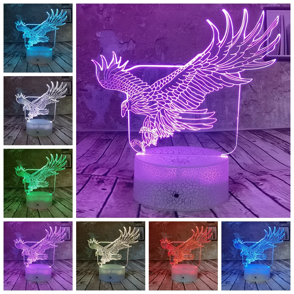 Прямая поставка милый Орел LED RGB USB 7 цветов 3D ночник Иллюзия градиент детская