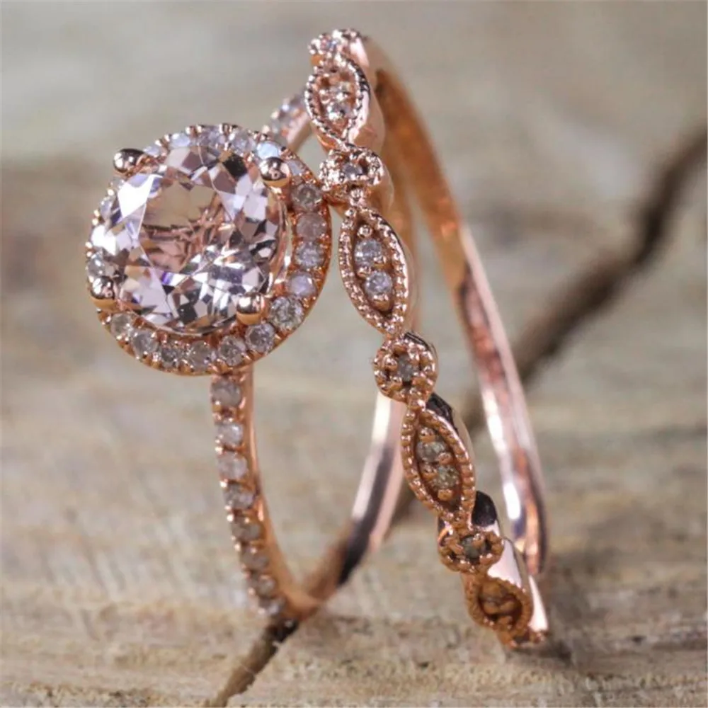 Женские кольца из розового золота с кубическим цирконием круглые обручальные