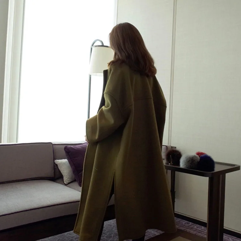 Женское однотонное длинное пальто хлопковое свободное зима-осень верхняя одежда