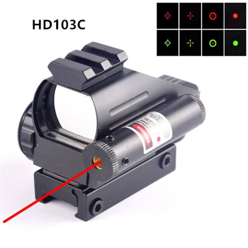 HD103C Охотничьи прицелы голографический рефлекторный прицел зеленый красный точка с ласточкин хвост лазерное положение винтовка коллиматор 22 мм направляющая - Цвет: HD103C
