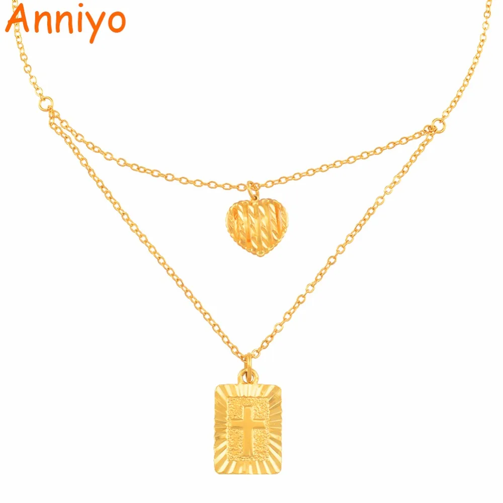 Anniyo/ожерелье с кулоном в виде сердца и Креста для женщин девочек золотые кресты