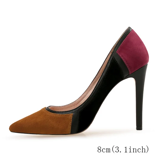 Light Brown 8cm Ультра Туфли-лодочки модельные туфли из натуральной кожи Большие размеры 12-44 женские разноцветные туфли на очень высоком каблуке 8 см с острым носком - Цвет: Light Brown 8cm