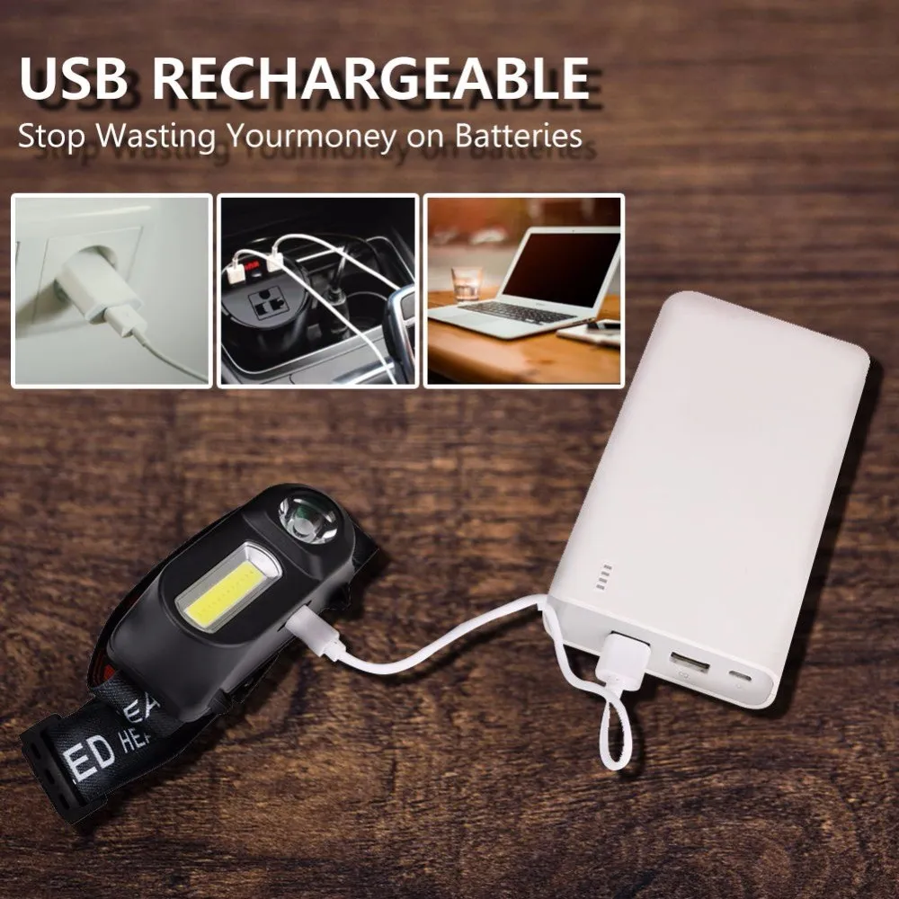 Светодиодный налобный фонарь COB+ XPE светодиодный налобный фонарь с зарядкой от USB 18650 фонарь для кемпинга, походов, ночной рыбалки, бега