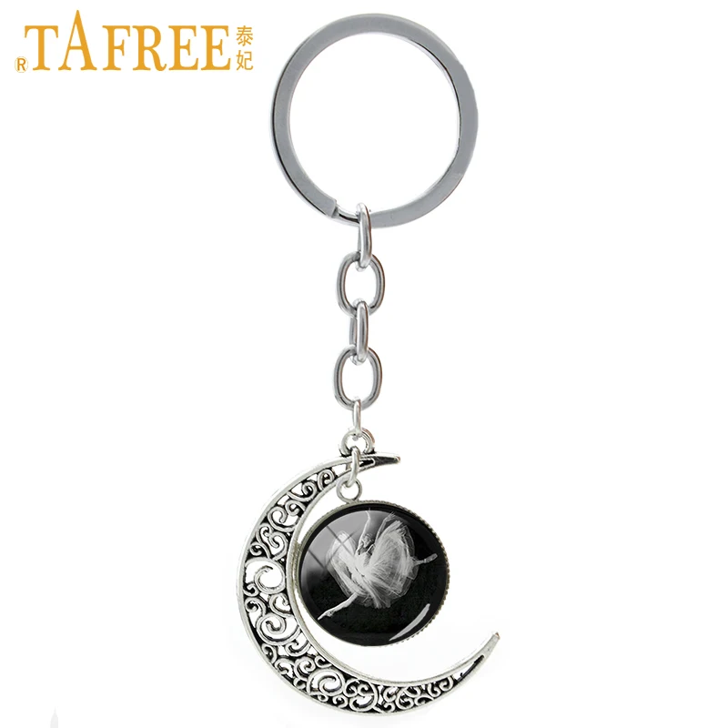 TAFREE Ballet night moon pendant keychain High Quality chains sweet romantic men women round dome Glass Vintage jewelry NS131 | Украшения и