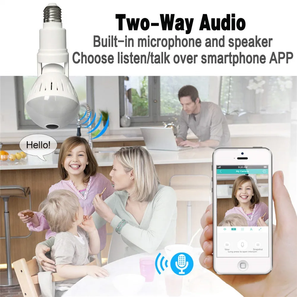 Wi Fi IP лампа для камеры беспроводной светильник 1080P 3MP HD 360 рыбий глаз панорамный