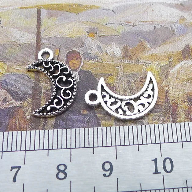 

300pcs Charm moon hollow pendants12*18mm Antique silver Handmade Jewelry findings Making DIY Supplies European Alloy accessories