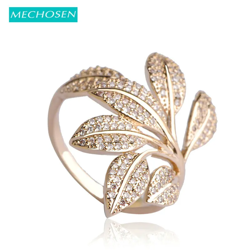 Индия Дубай Листья Сверкающих Циркон Кольца Перста Женщины Большой Широкий Aros