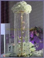 100cm tall gold wedding crystal pillar candle holder flower stand table centerpiece