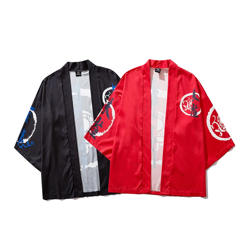 Summer Men New Chinese character Kimono Cardigan Jackets personality Japanese Printed Streetwear Clothing male Jacket Coats | Мужская