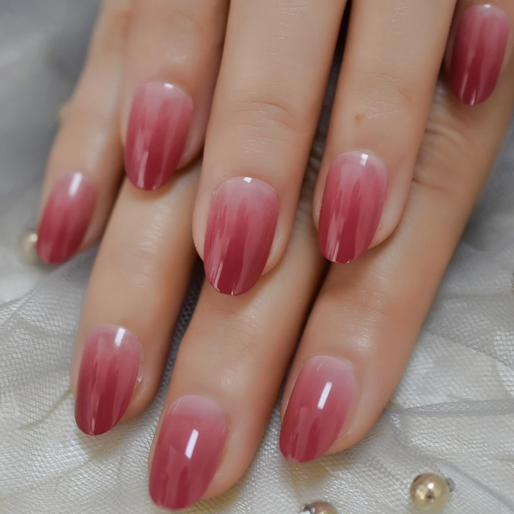 Искусственные накладные ногти LightCoral Ombre, гладкий УФ-гель, Акриловый Овальный лак для ногтей, средний цвет, накладные ногти, 24 шт