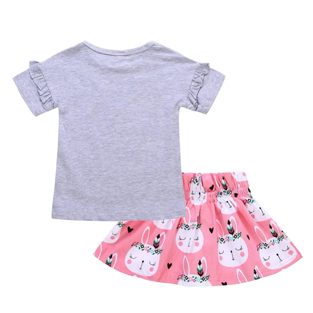 Детская серая футболка с коротким рукавом и принтом кролик для девочек +
