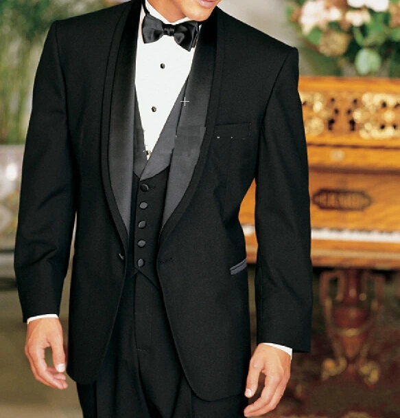 

TOP SALE/Custom Made Black Satin Lapel Groom Tuxedos Groomsmen Best Man Suit/Men Wedding Suits/Bridegroom Suitwedding men clothe