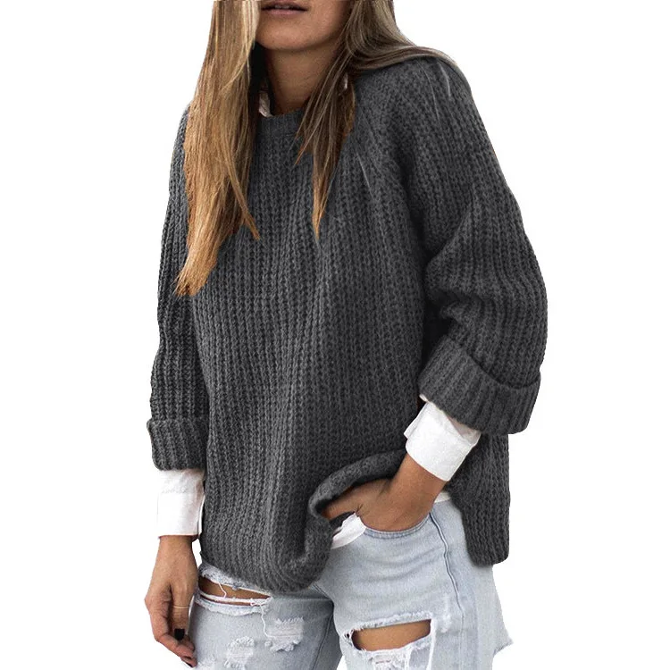 

Fashion Casual O-Neck Long Sleeve Pullovers Solid Knitted Sweater Loose love xl American Style