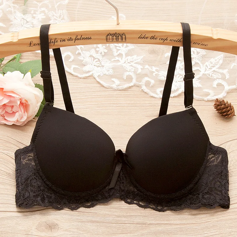 

Burgundy color Girls' Push Up duoble size bra Underwear Female Small Chest push up Bra student girl Underwire lace Bra 32 34 36