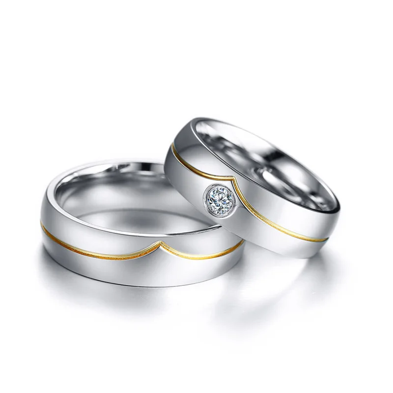 6mm Romantic Zircon Couples Wedding Rings Promiszed Lovers' Gifts Stainless Steel Charm Statement Engagemnt Anillos | Украшения и