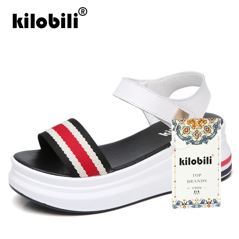 Kilobili/2019 Летние кожаные женские сандалии гладиаторы обувь на платформе