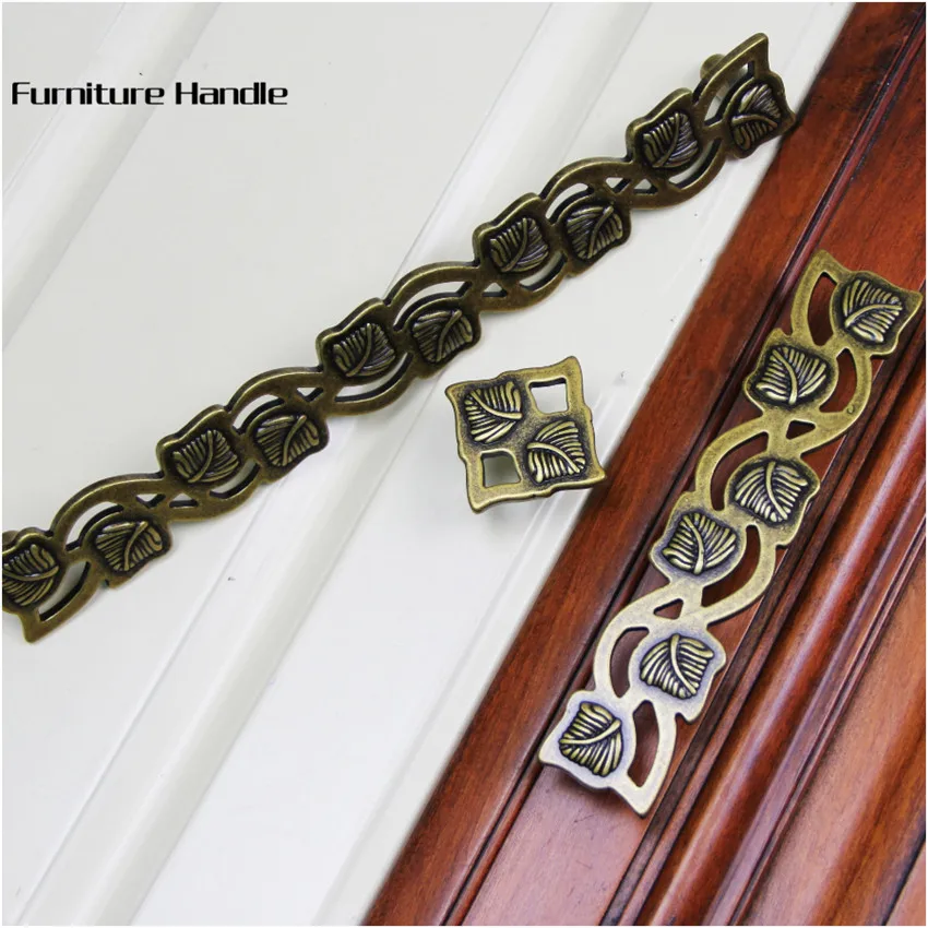 

224mm vintage creative rectangle Leaves furniture handles 128mm bronze kitchen cabiner dresser handles antique brass drawer knob