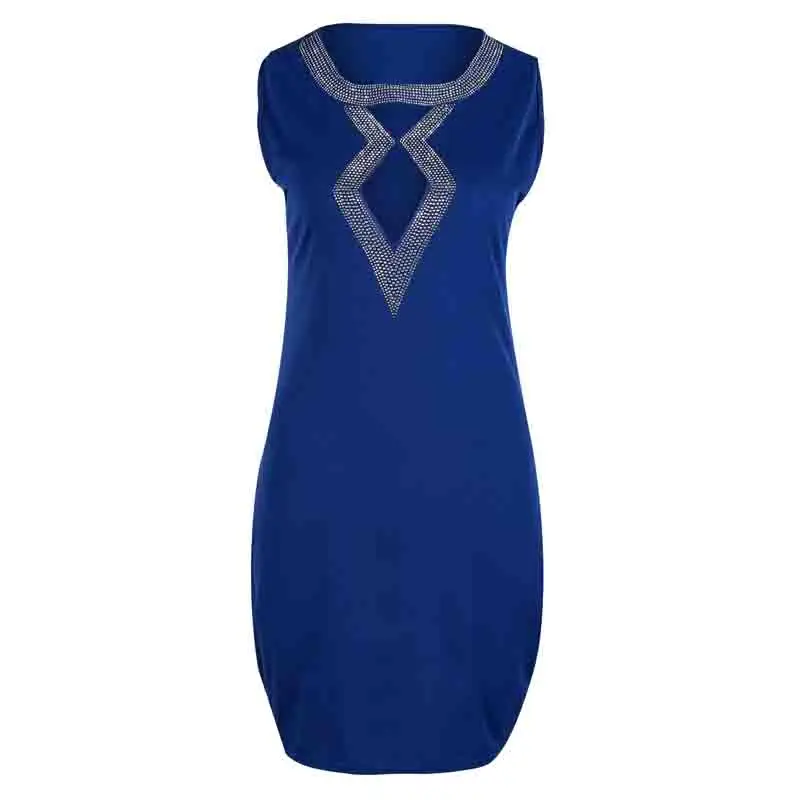 Женское летнее платье без рукавов облегающее сексуальное с круглым вырезом