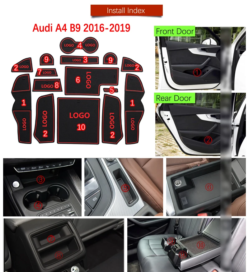 Противоскользящий резиновый коврик для дверей Audi A4 B9 2016 2017 2018 2019 8 Вт RS4 S4 S line RS 4