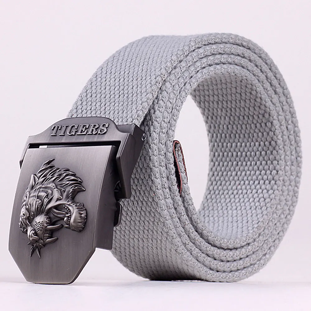 Style2 Gray Модные брезентовые ремни премиум класса с металлическим драконом, мужской ремень с пряжкой, мужской ремень 110-140 см, MB009 - Цвет: Style2 Gray