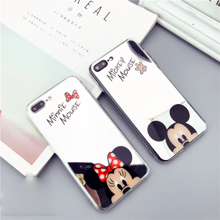 Роскошные Зеркало с Микки Маусом Минни чехол для iPhone X Любители покрытие мягкий