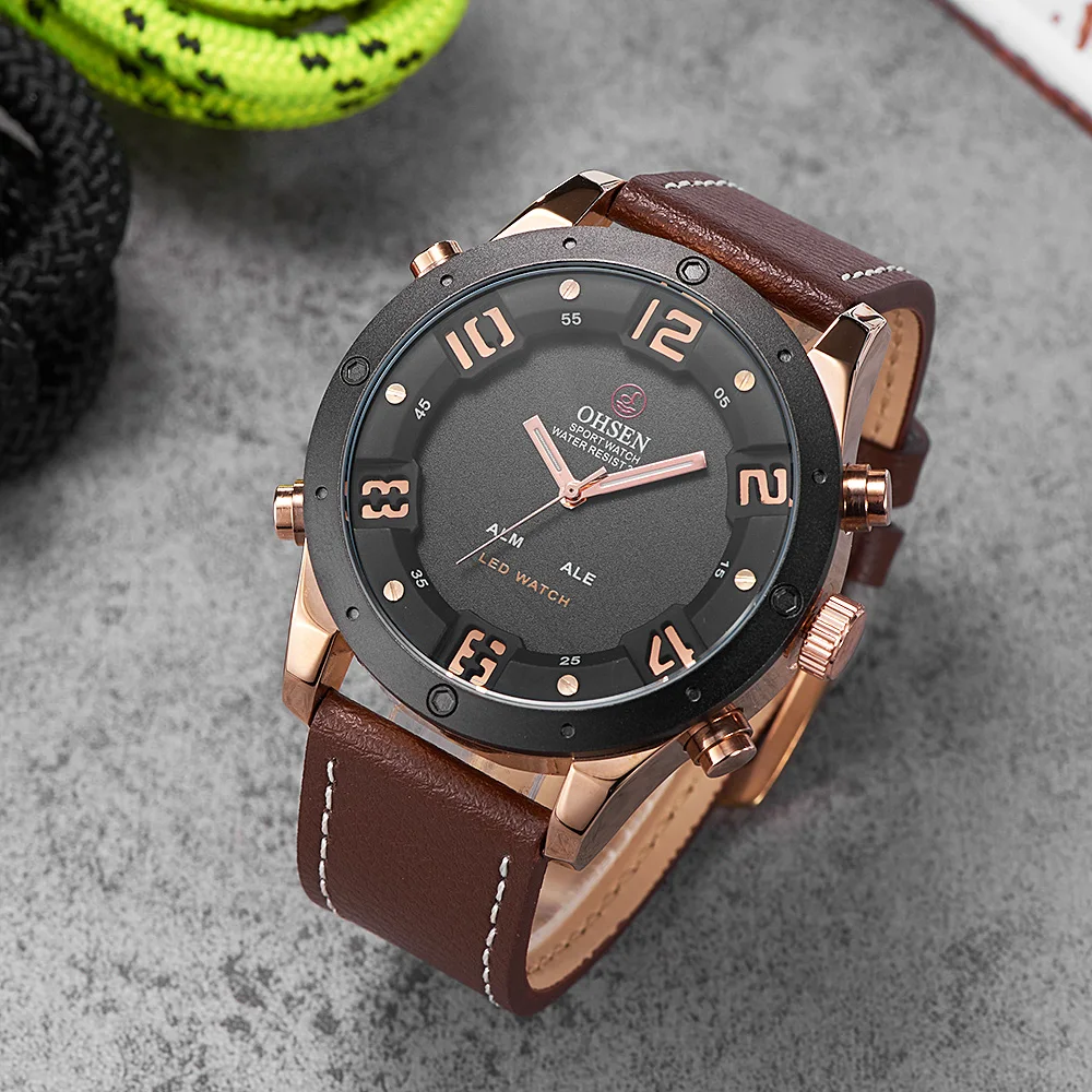 Часы наручные OHSEN Мужские кварцевые цифровые модные брендовые Водонепроницаемые